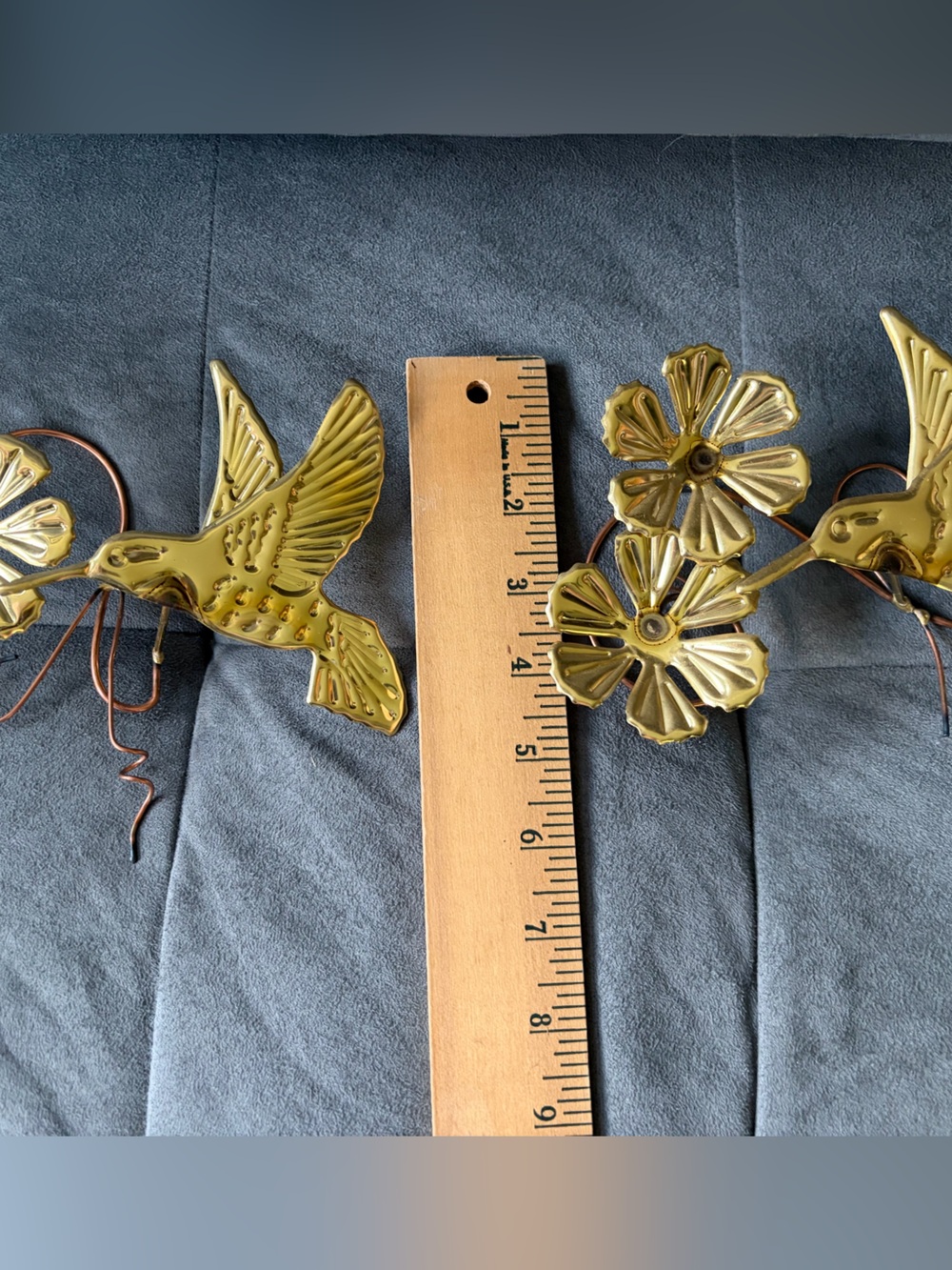 Vintage Brass & Copper Tone Metal Hummingbird Wall Decor 3 Piece Set - Picture 7 of 9